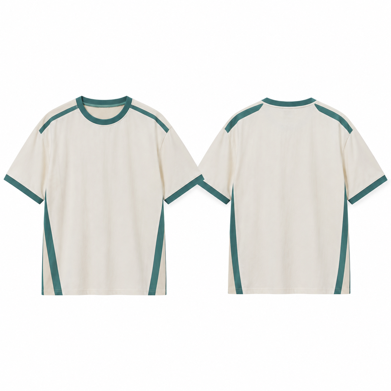 White and Teal Classic Fit Cotton T-Shirt