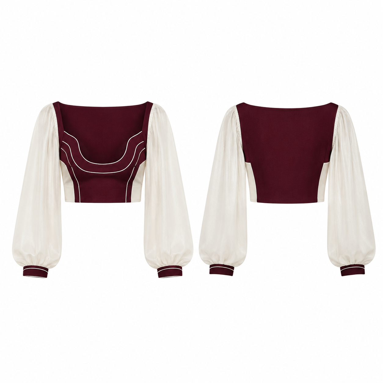 White and Burgundy Striped Crew Neck Top